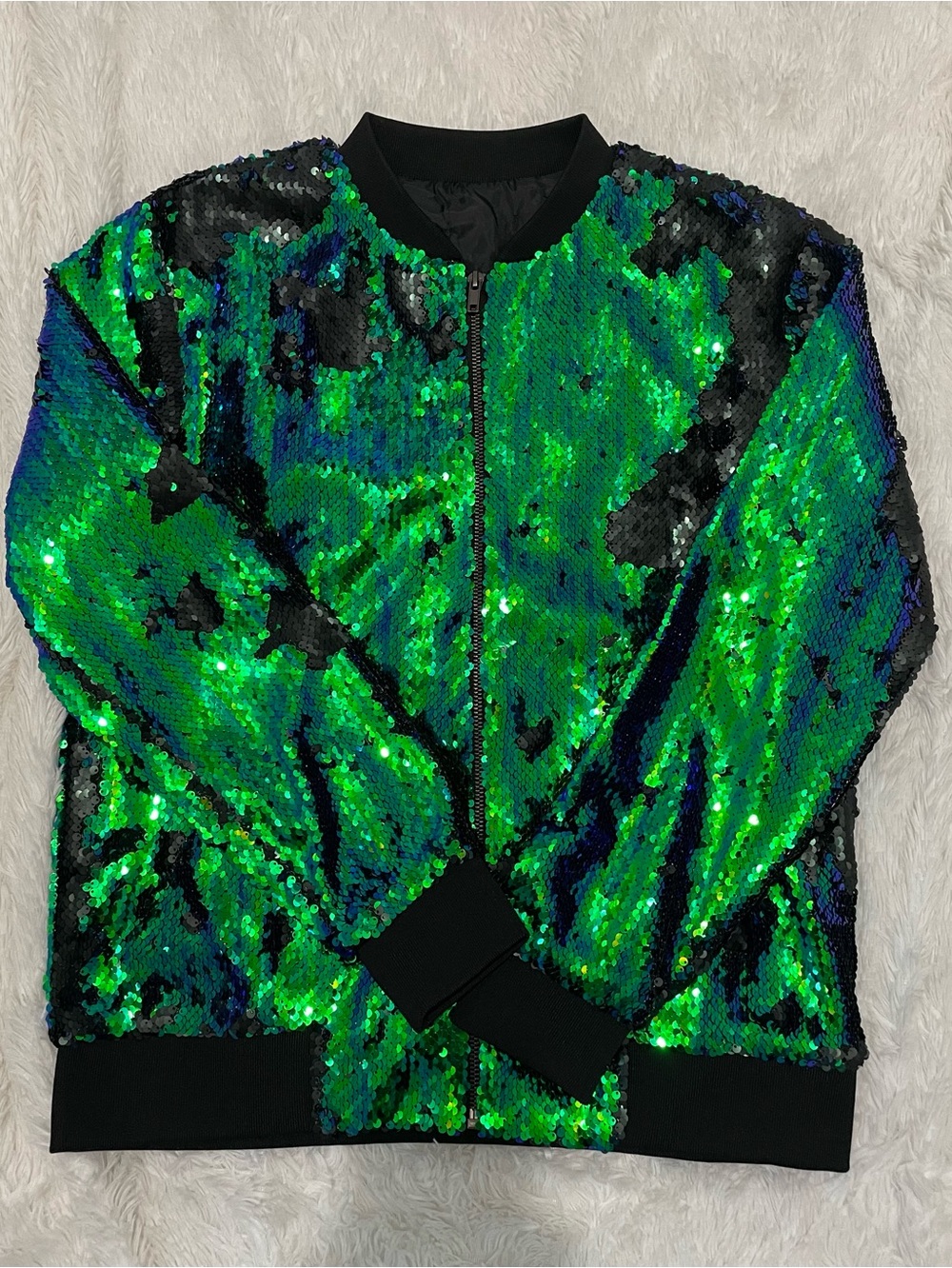Vibrant Green Sequin Bomber Jacket  ✨